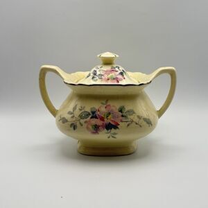 W.S. George GEO95 Sugar Bowl with Lid Lido Canarytone Pale Yellow Orange Flowers